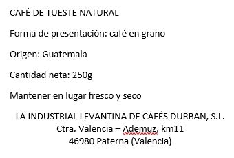 Café Guatemala Volcan de Oro en grano (250 gr) - Imagen 2